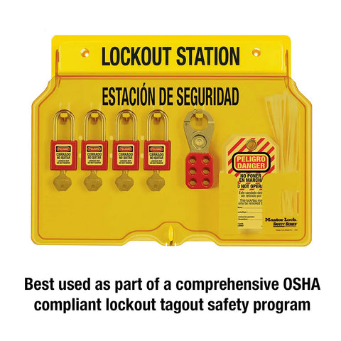 Four Padlock Lockout Tagout Station With Translucent Cover For OSHA Compliant Safety Gear Storage One Piece Molded Polycarbonate Construction
