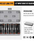 Solid Core S2 Steel 9 Piece Extended Hex Socket Bit Set For Impact Driver Fits Power Drill Rusted Bolts With Heavy Duty Grip And High Torque Performance For Serious DIY Jobs, 1/2 inch, case open
