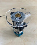 Six Inch Round Clear Acrylic Router Base Plate Straight Swap For RT0701C Or XTR01Z Models mounted on a compact router.
