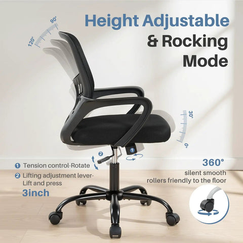 Side view of ergonomic Go-To home office desk chair with lumbar support, height adjustable, rocking mode, showing adjustments and swivel base.