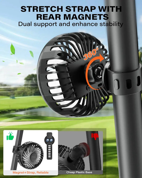 Rechargeable Golf Cart Clip On Fan 2 Pack Battery Powered Portable Cooling For EZGO Club Car Yamaha 360 Degree Rotating