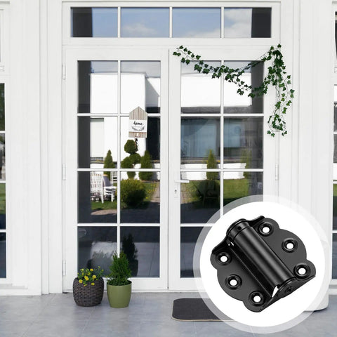 Heavy Duty Stainless Steel Screen Door Hinges 2 Pack Built to Last Adjustable Self Closing Spring Loaded Black Finish on door