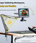 10.1 Inch IPS Digital Microscope With Flexible Arm Stand And 56 LED Ring Light For Coins And Soldering Electronics 260X Magnification PC View Dope For Home Hobbyists And Electronics Enthusiasts. flexible arm stand over PCB