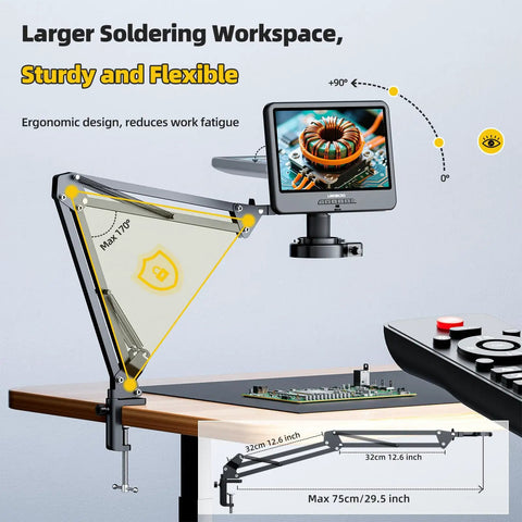 10.1 Inch IPS Digital Microscope With Flexible Arm Stand And 56 LED Ring Light For Coins And Soldering Electronics 260X Magnification PC View Dope For Home Hobbyists And Electronics Enthusiasts. flexible arm stand over PCB