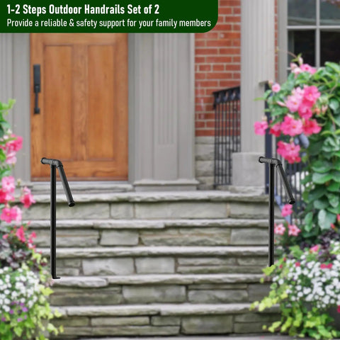 Heavy Duty Wrought Iron Stair Railing Handrails For Outdoor Steps Single Post Design With Black Powder Coat Finish built tough for outdoor steps.