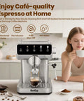 Espresso Machine With 20 Bar Pressure, Touchscreen Interface, Milk Frother And Hot Water in kitchen setting