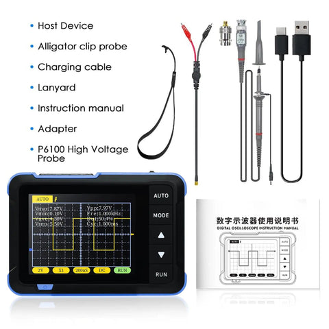 Pocket Automotive Oscilloscope And Multimeter With One Button Auto Calibration DSO152 2.8 Inch TFT Kit and accessories