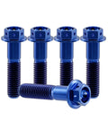 Aviation Grade Built Tough Blue Anodized Gr5 Titanium M8 X 1.25 X 40Mm Hex Flange Head Bolts Cross Drilled Safety Wire Mounts For Hot Rod Resto Mods And Track Builds, displaying five blue anodized bolts.