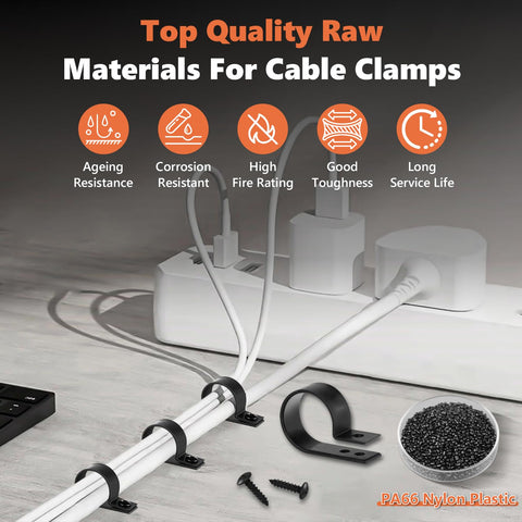 Heavy Duty Cable Clamps Kit With 292 Pieces, 6 Sizes From 3/16 To 1 Inch, PA66 Nylon R-Type Clips securing cables