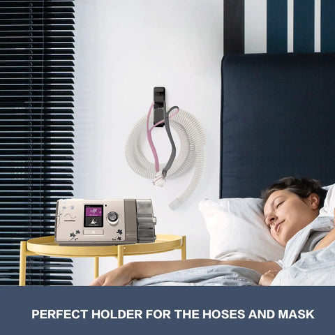 Double Hook CPAP Hose Holder And Mask Hanger For Bed Mounts With Anti Skid Base, Prevents Tangling, Holds 3 Hoses