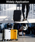 People traveling with suitcases using 4 Pack Luggage Replacement Pads With Plastic Stand Feet For Suitcase And Travel Gear Bottom Side Accessories Includes Self Tapping Screws Black 42x19x13mm.