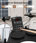 Close-up of control panel on Quiet Dual Layer Mesh Snare Electronic Drum Set With Over 220 Sounds, USB MIDI, showing buttons and display.