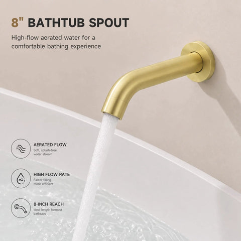 Totally Fire Premium All Metal Shower Faucet Set With Warm Gold Tone Eight Inch Rain Showerhead Curved Tub Spout Rust Proof Bathroom Hardware Upgrade