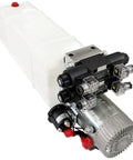 2200W Hydraulic Power Unit With Double Acting Pump And 24V DC Motor 3.17 Gallon Tank close-up view of hydraulic system components