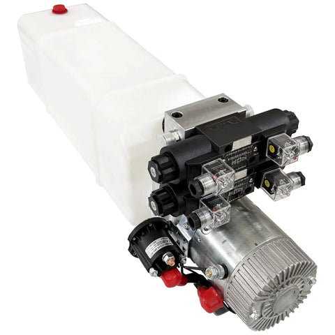 2200W Hydraulic Power Unit With Double Acting Pump And 24V DC Motor 3.17 Gallon Tank close-up view of hydraulic system components