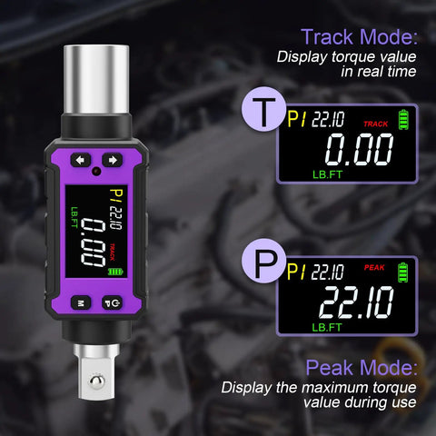 1/2 Inch Digital Torque Adapter Set With Ultra Slim Design For Tight Spaces, Delivers 0.4-22.1 Ft-Lb (0.6-30 Nm) Of Precise Torque, Great For Engine Bays, Bicycle Spokes, And Other Confined Work Areas. digital torque adapter with display