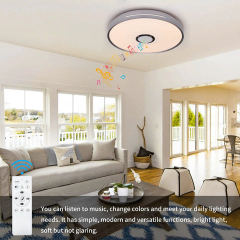 LED Ceiling Light With Bluetooth Speaker And RGB Color Changing Glow, 24W, 15.7 inch remote control ceiling lamp in living room