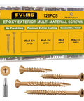 All Weather Wood Deck Screws Kit 126 Pieces With Exterior Epoxy Coated Brown Finish Built To Last in plastic box