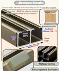 Aluminum material details of 11Ft Bypass Sliding Barn Door Hardware Kit for two doors, showing dual track dimensions and features.