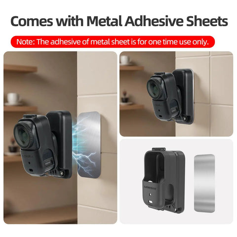 Magnetic Mount Stand For Osmo Nano Camera With 360 Degree Rotation And Vertical Horizontal Adjustable Angles Foldable Desktop Base Versatile Holder Bracket For Osmo Nano Accessories And On The Go Studio Setup with metal adhesive sheets on wall.