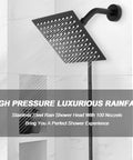 High Pressure Shower Head With Hose And Handheld Spray 3 Settings Push Button Flow Control 8 Inch Matte Black Stainless Steel Rain Shower Combo on wall
