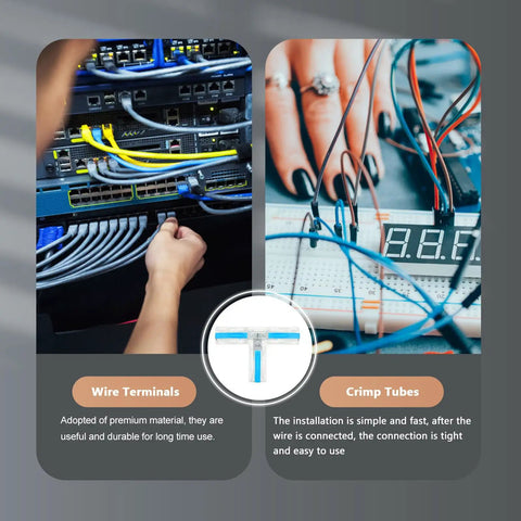 Top Tier T-Type Copper Wire Terminals With Insulated Nylon Sleeves For Quick Solderless Electrical Connections And Safe Splicing On Computer Cables And Household Wiring Kits, blue T-tap