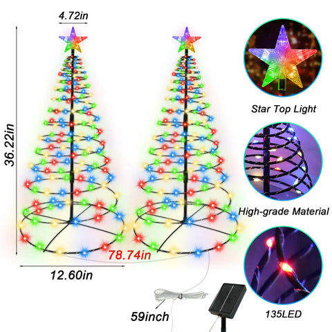 8 Foot Lit RGB LED Christmas Cone Tree With App Control Remote Timer Music Sync Outdoor Indoor Holiday Decor Color Changing Light Show For Patio Yard Storefronts, star top, high-grade material, and solar panel included.