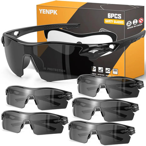 Six Pack Safety Glasses ANSI Z87.1 Plus UV Protective Eyewear Impact Resistant Anti Scratch Lenses For Men And Women