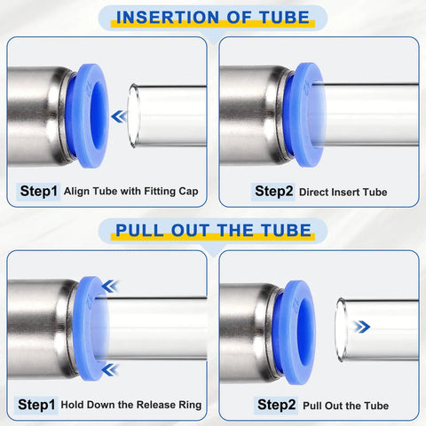 Diagram of 5 Pack Push To Connect Fittings 12mm Tube One Half Inch NPT Nickel Plated Brass Straight Female Adapters Blue