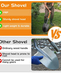 Comparison of Heavy Duty Spade Shovel For Digging 56 Inch Garden Shovel with fiberglass handle vs ordinary shovel on grass.
