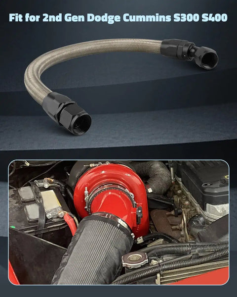 Heavy Duty Turbo Drain Tube Kit For Cummins Engine Swap 2nd Gen Stainless Steel Braided Oil Feed Line With Connectors And Screws That Keeps Your Ride Running Smooth Like A Dream Without Leaks Or Failures.