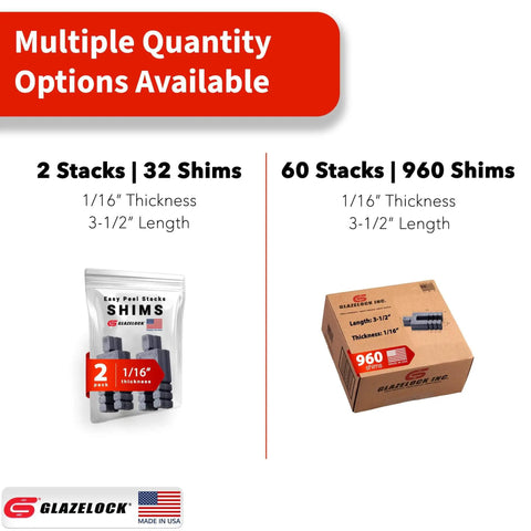 Plastic Peel Away Stackable Shims For Leveling 32 Piece Set, 3 1/2 Inch Length, 1/16 Inch Thickness, U Shape Bolt Hole 960 Piece Box