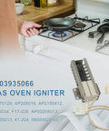 Universal oven igniter replacement for major range brands including Electrolux Kenmore Whirlpool, shown on kitchen countertop.