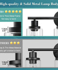 Comparison of Slick Black 5 Light Vanity Fixture With Clear Glass Shades, E26 Base featuring high-quality metal frame and competitor