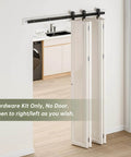Heavy Duty Bifold Barn Door Hardware Kit For Four Doors, Six Foot Sliding Track System, All Doors Open To One Side, Carbon Steel