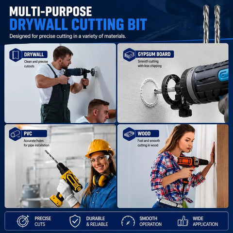 Multi-purpose Drywall Cutting Bit for drywall, gypsum board, PVC, and wood with precision cutting, 1/8 inch guide point.