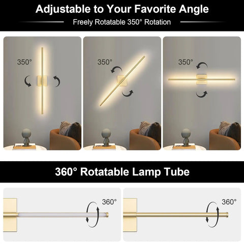 Dope Battery Operated Wall Sconce Set Of Two With Remote Control Dimmable 3000K To 6000K gold finish shown rotating 350 degrees.