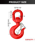 7 Ton Swivel Lifting Hook With Safety Latch Beefy Heavy Duty Rigging Hook Self Locking 360 Degree Rotation G80 Grade Eye Sling Hook For Crane Lifting 15432 Lbs Load Limit High Load Capacity And Durable Alloy Steel Construction. Red 7T swivel lifting hook with safety latch, size diagram