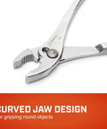Curved Jaw Slip Joint Pliers With Built In Wire Cutter For Home Repair And Electrician Tasks 8 Inch Grip Pliers with curved jaw design.