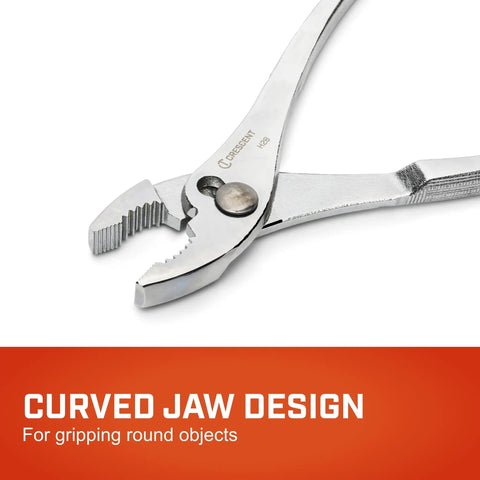 Curved Jaw Slip Joint Pliers With Built In Wire Cutter For Home Repair And Electrician Tasks 8 Inch Grip Pliers with curved jaw design.