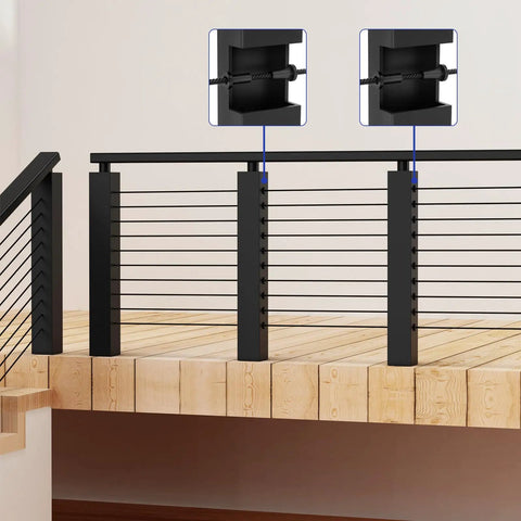 Black Stainless Steel Protector Sleeves For One Eighth Inch Five Thirty Seconds Inch Or Three Sixteenths Inch Deck Cable Railing On Wood Or Composite Posts T316 Marine Grade Outdoor And Indoor Cable Guard Sleeves Rugged All Weather Durable installed on deck