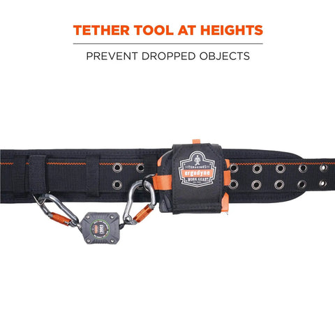 Retractable Tool Lanyard With Two Locking Carabiners And Swivel ANSI ISEA 121 2018 Certified To 2 Lb Capacity attached to belt