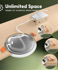 24 Piece 6 Inch Led Recessed Ceiling Lights With Junction Box, 5Cct Adjustable Kelvin Tone, 1050 Lumen Ultra Slim trim installation showing junction box and clips.