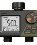 Two Zone Sprinkler Timer With Dual Outlet Hose Timer, Programmable Garden Irrigation System, digital display, control buttons