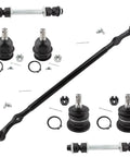 Front Center Drag Link Set With Upper And Lower Ball Joints And Sway Bar Links For Nissan Frontier 1998 2004 2WD 2.4L Truck Ready Seven Piece Suspension Kit, black steel