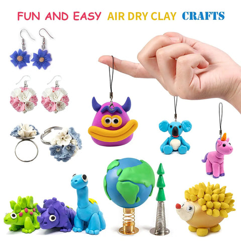 Colorful Clay Kit With 24 Colors And 3 Sculpting Tools No Bake Mess Free Craft Set For Kids And Adults shown as clay crafts