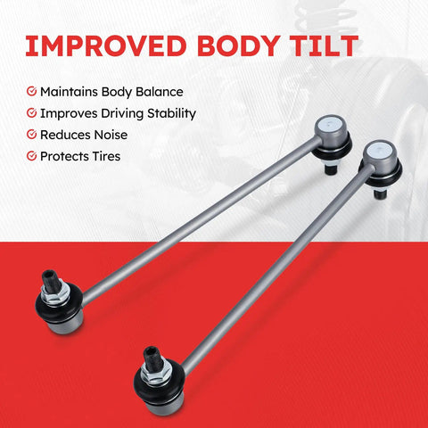 2 Pack Zinc Nickel Front Sway Bar End Links For Toyota Sienna 2011 To 2020 showing two durable alloy links on red background