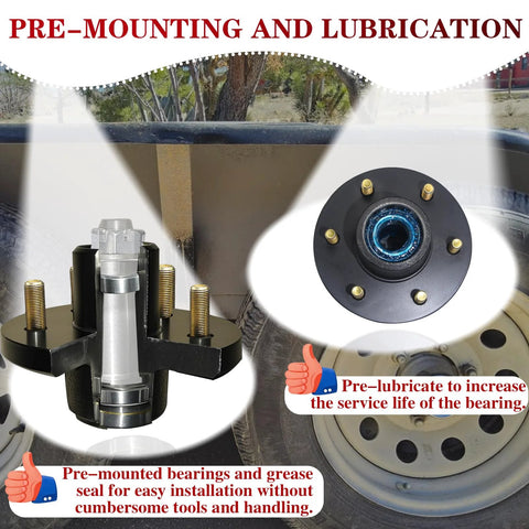 LUXTRKSTO trailer hub kit, 6-lug, 5.5 in, front view with prelubricated bearings and six-bolt flange