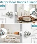 Eight Pack Wave Style Privacy Door Handles and Knobs with keyless reversible lockset in brushed nickel bedroom locks