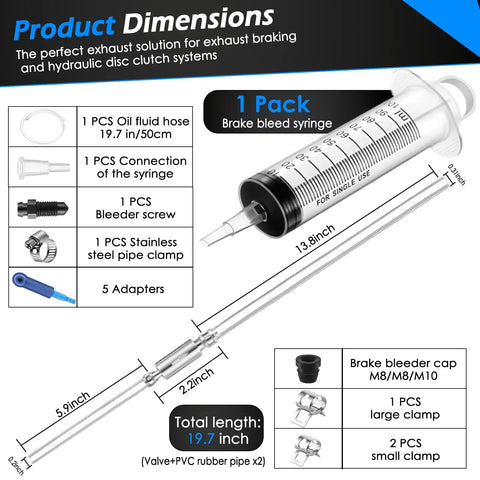 One Way Brake Bleeder Kit With 100ml Syringe And 50cm Hose For Cars And Motorcycles, DIY Friendly Fluid Exchange Tool